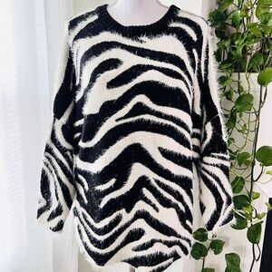 Kerisma Zebra Stripe Super Soft Black & White Cozy Stretchy Sweater Plus 2X / 3X